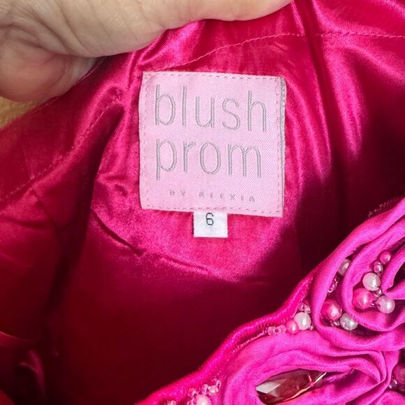 NWT Blush Prom by Alexia 9279 Hot Pink One-Shoulder Beaded Dress Sz 6 - Picture 15 of 16